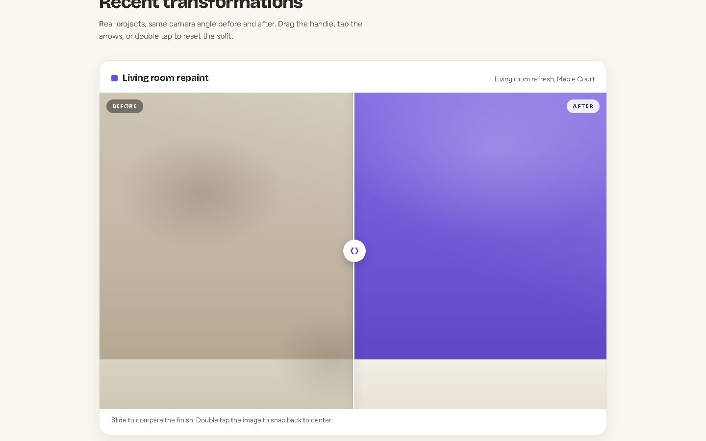 Demo painting website with a draggable before and after comparison slider