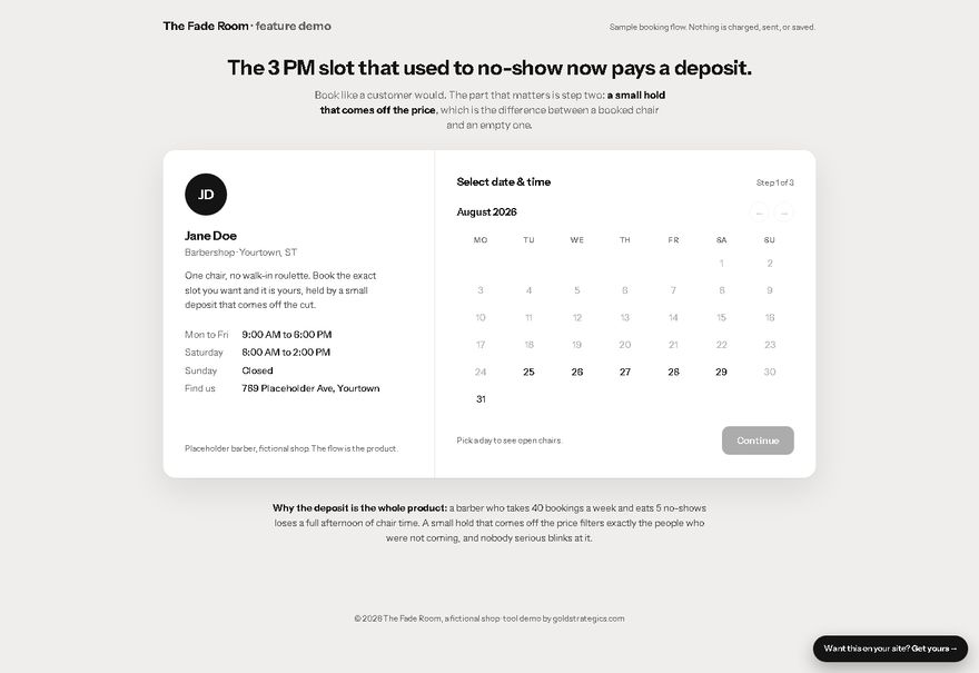 Online booking with a deposit holding the slot