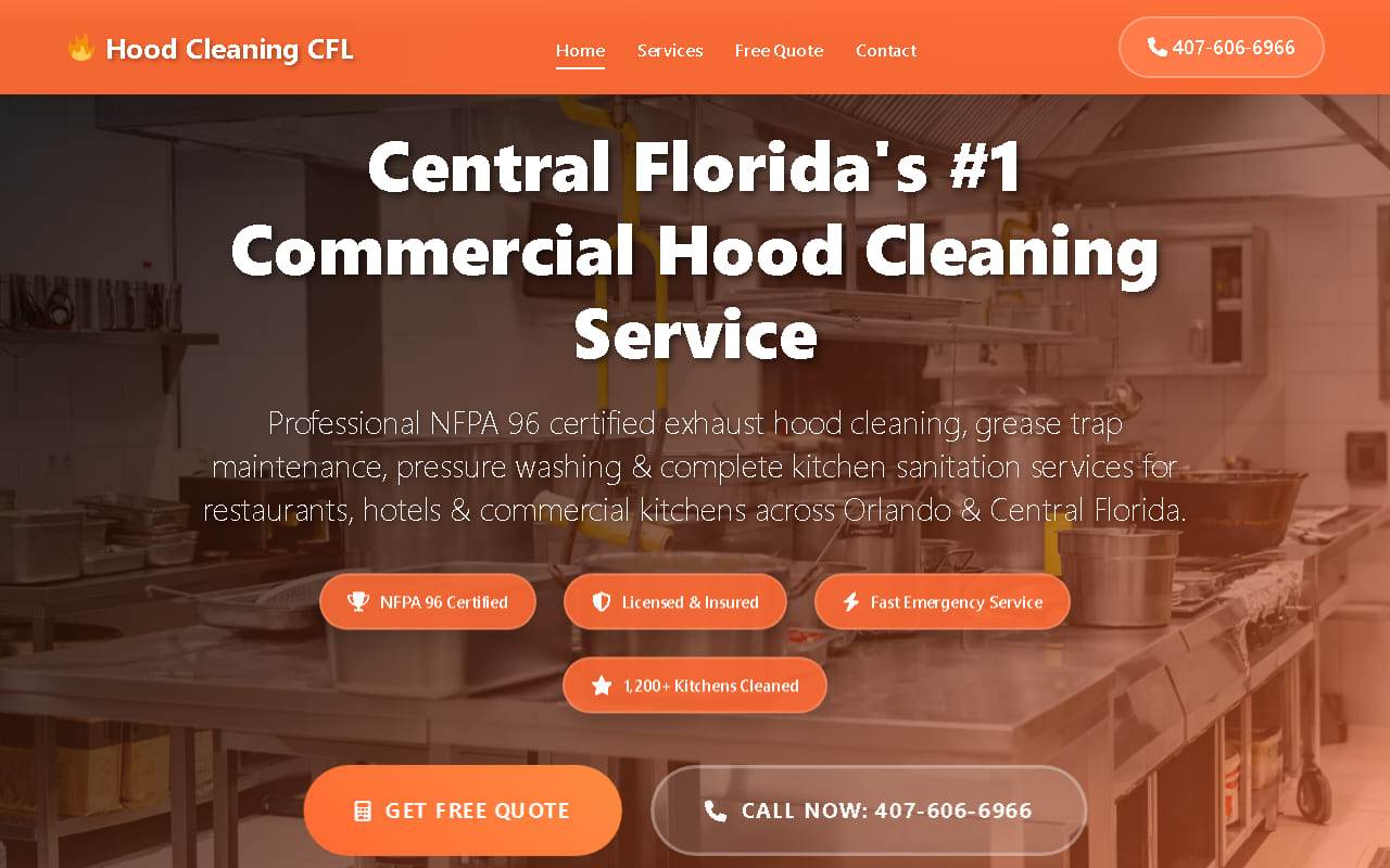 Screenshot of the Hood Cleaning CFL homepage