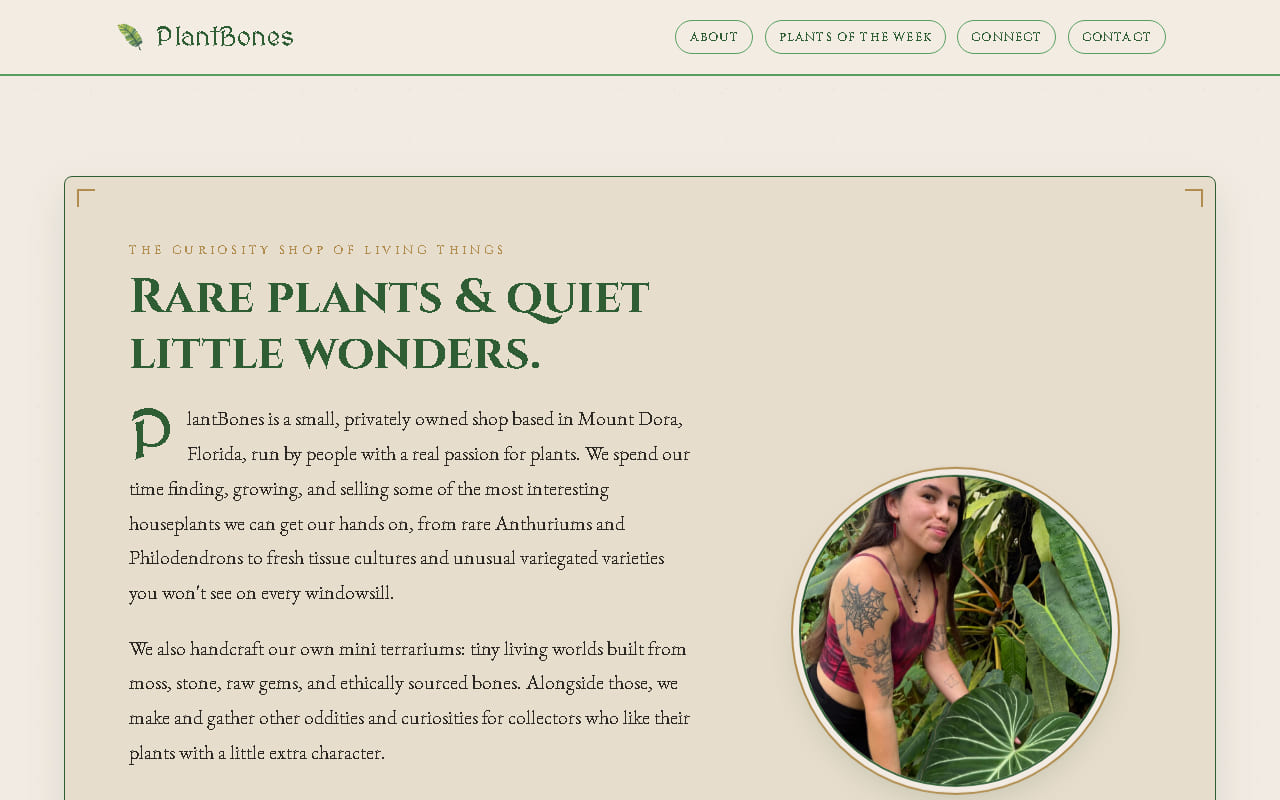 Screenshot of the PlantBones homepage
